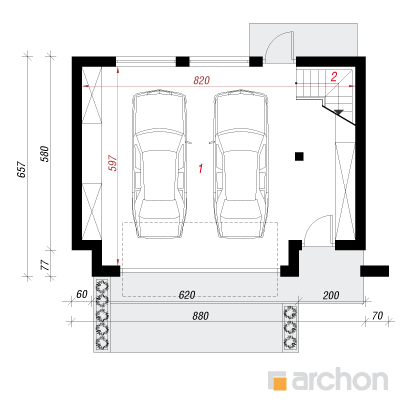 Garáž pro dvě vozidla G15 - rzut parteru