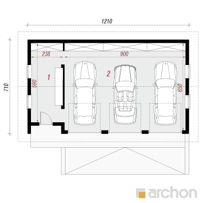 Garáž pro tři vozidla G8a - rzut parteru
